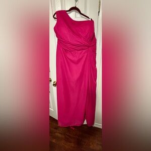 NEW NO TAGS SZ 28 WOMENS FUCHSIA PINK ONE SHOULDER EVENING GOWN Left Front Slit